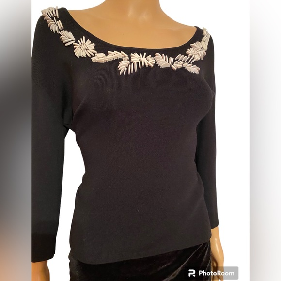 Joseph A. Black pullover top w/beaded neckline - Picture 2 of 5